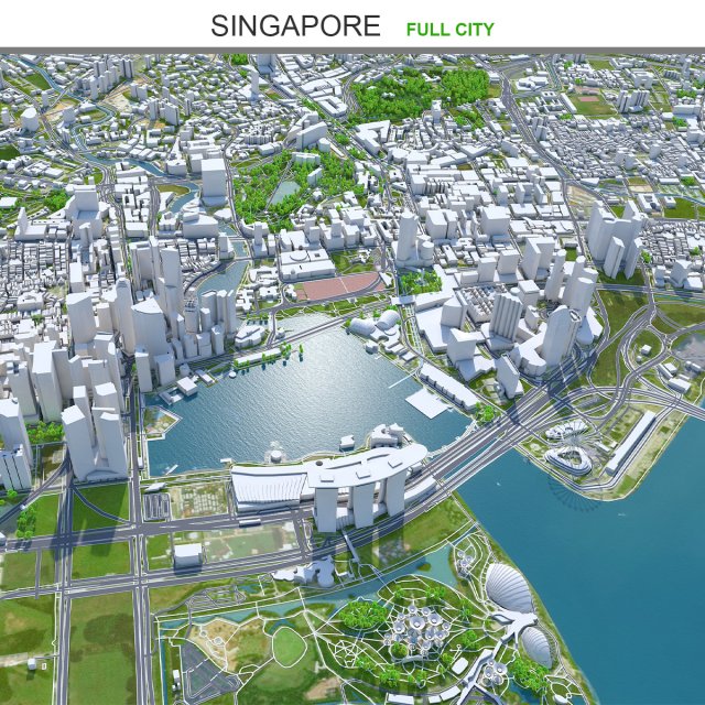 Singapore city 50km 3D Model .c4d .max .obj .3ds .fbx .stl .blend 
