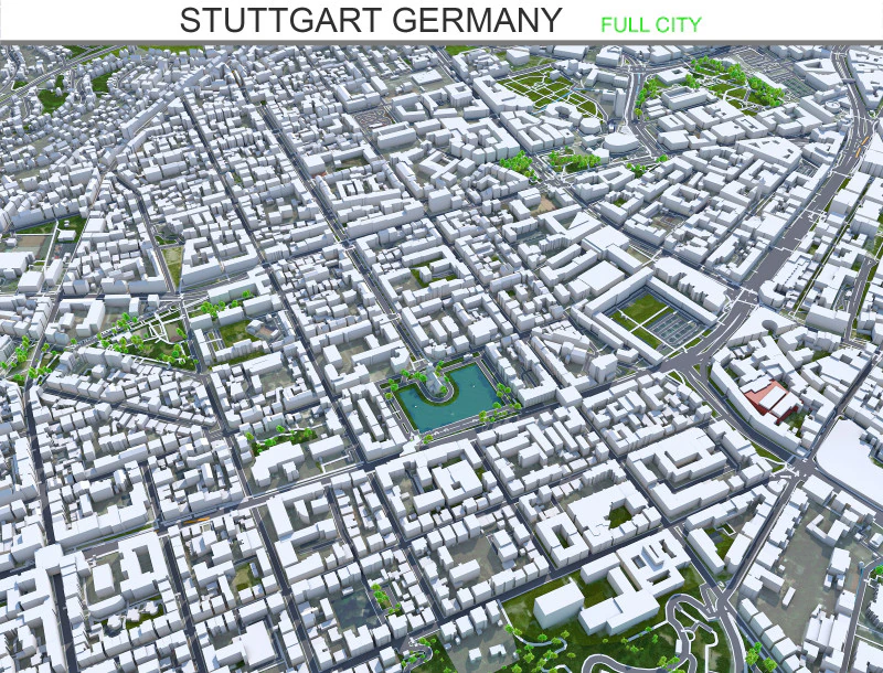 Stuttgart city germany 70km 3D Model .c4d .max .obj .3ds .fbx .stl .blend