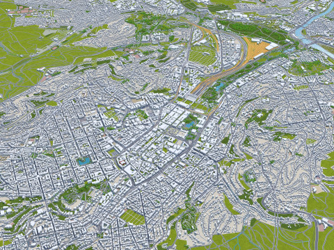 Stuttgart city germany 70km 3D Модель