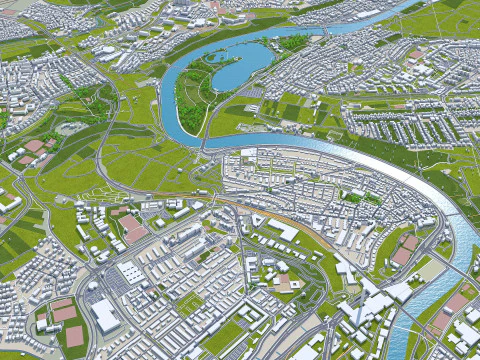 Stuttgart city germany 70km 3D Model