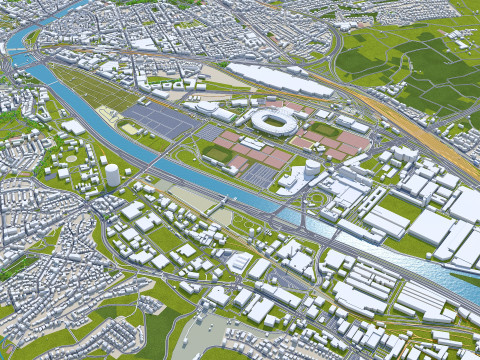 Stuttgart city germany 70km 3D Модель