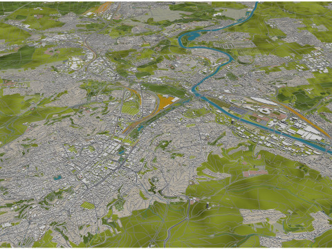 Stuttgart city germany 70km 3D Модель