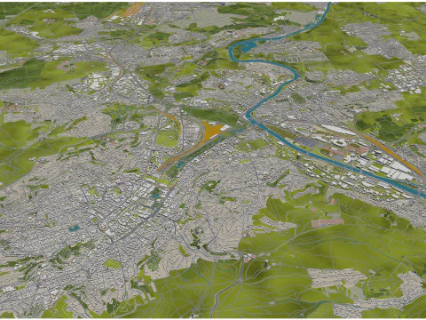 Stuttgart city germany 70km 3D Model
