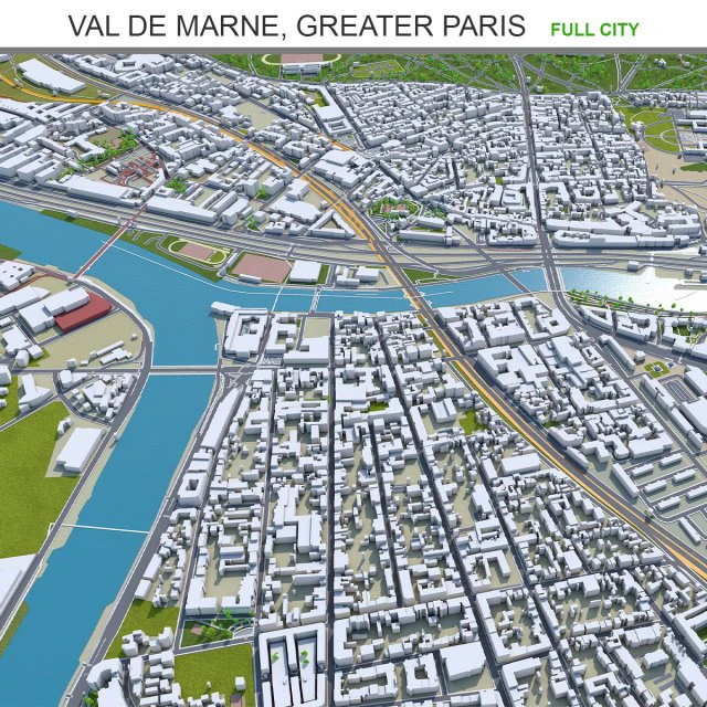 Val-de-marne city grand paris 30km 3D Model .c4d .max .obj .3ds .fbx .stl .blend