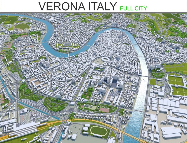 verona city italy 120km 3D Model .c4d .max .obj .3ds .fbx .stl .blend 