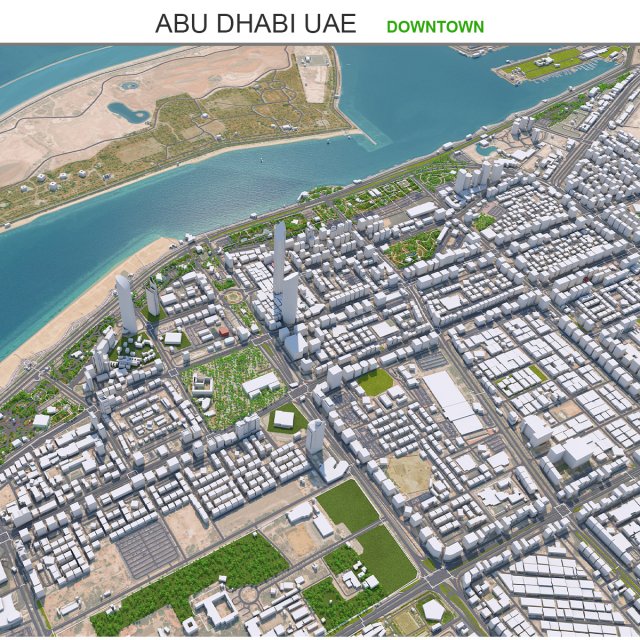 Abu Dhabi Downtown UAE 18km 3D Model .c4d .max .obj .3ds .fbx .stl .blend 