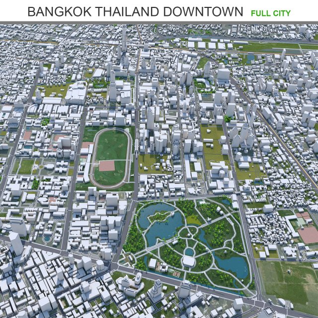 Bangkok Thailand Downtown city 10km 3Dモデル .c4d .max .obj .3ds .fbx .stl .blend 