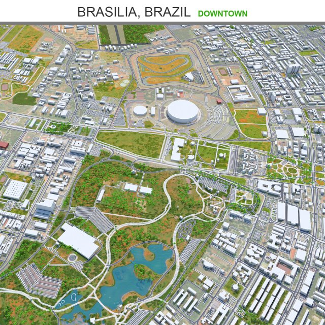 Brasilia city Downtown brazil 25 km 3D Model .c4d .max .obj .3ds .fbx .stl .blend 