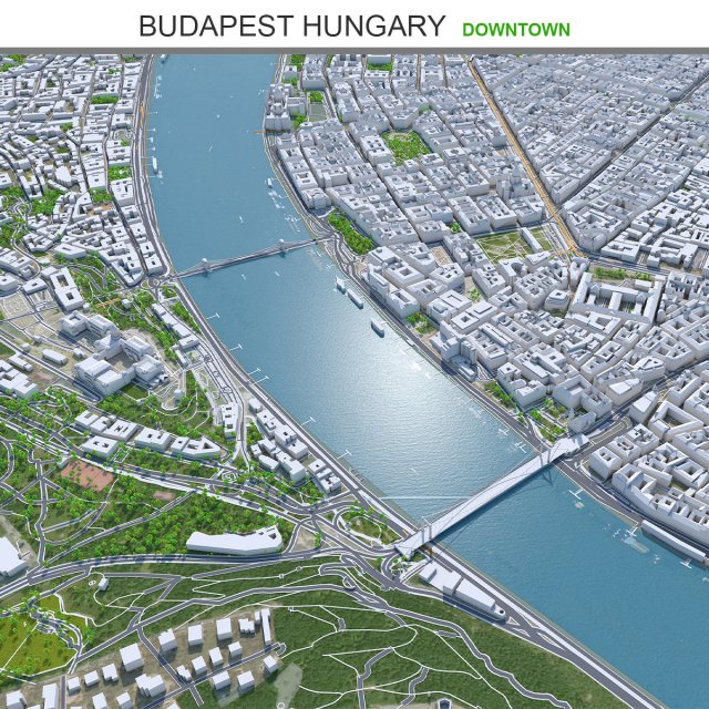 Budapest Hungary Downtown 10km Modello 3D .c4d .max .obj .3ds .fbx .stl .blend 