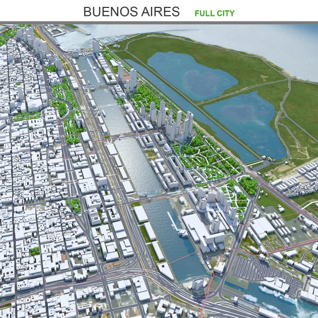Buenos Aires City Argentina 40km Model 3D .c4d .max .obj .3ds .fbx .stl .blend 