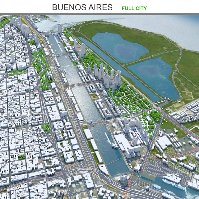Buenos Aires City Argentina 40km 3D Model .c4d .max .obj .3ds .fbx .stl .blend