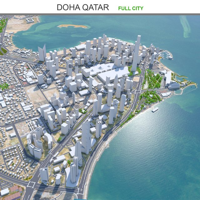 Doha city Qatar 50km 3D Модель .c4d .max .obj .3ds .fbx .stl .blend 