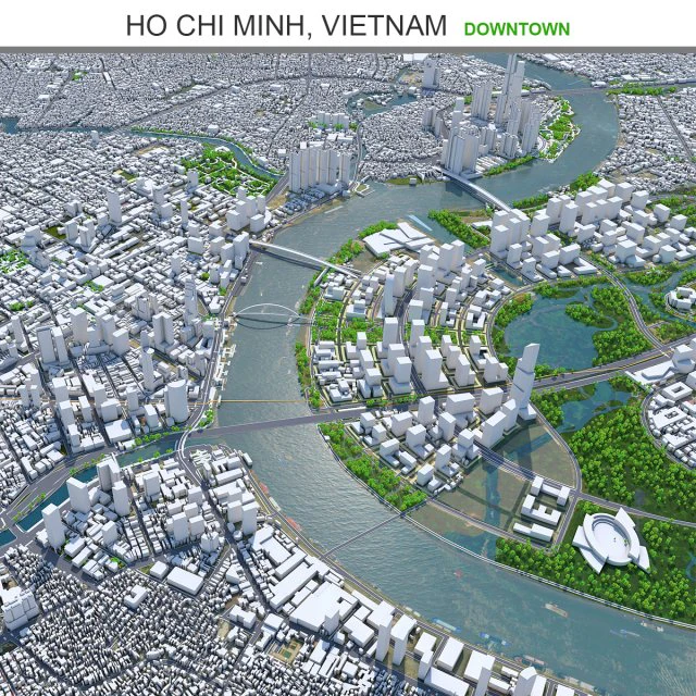 Ho Chi Minh, centro da cidade, Vietn&atilde; Modelo 3D .c4d .max .obj .3ds .fbx .stl .blend 