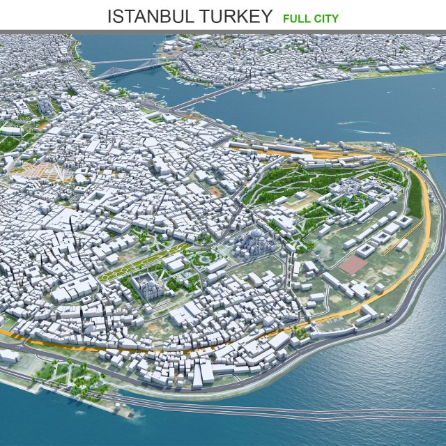 Istanbul city Turkey 50 km 3D Model .c4d .max .obj .3ds .fbx .stl .blend 