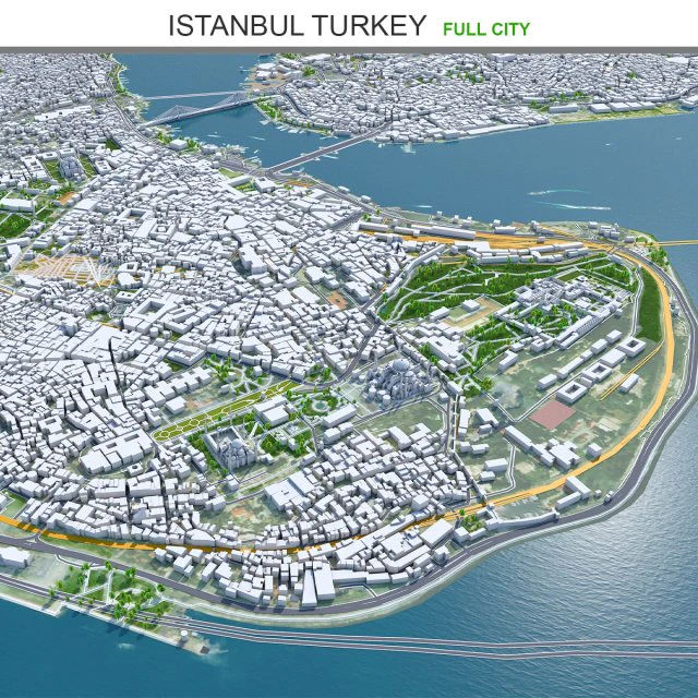 Istanbul city Turkey 50 km 3D Model .c4d .max .obj .3ds .fbx .stl .blend 
