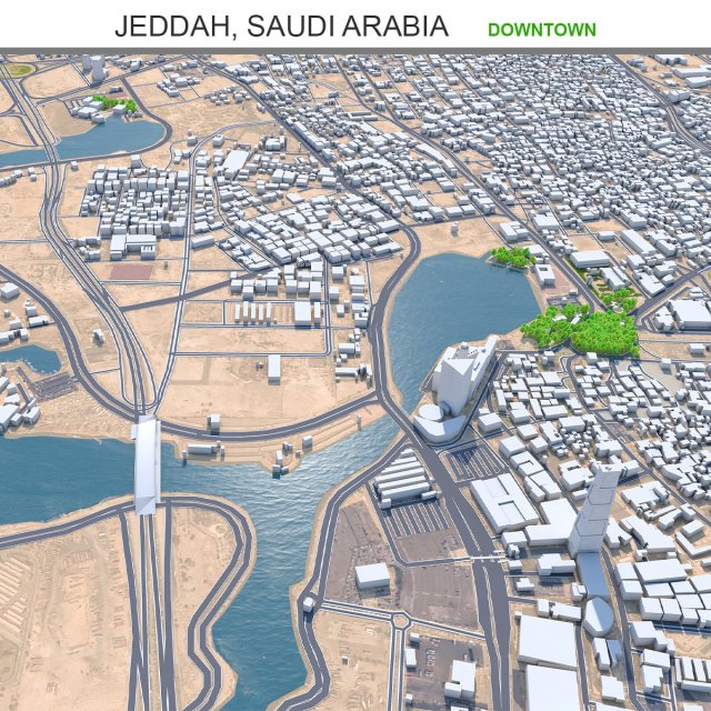 Jeddah Downtown city Saudi Arabia 10km Modelo 3D .c4d .max .obj .3ds .fbx .stl .blend