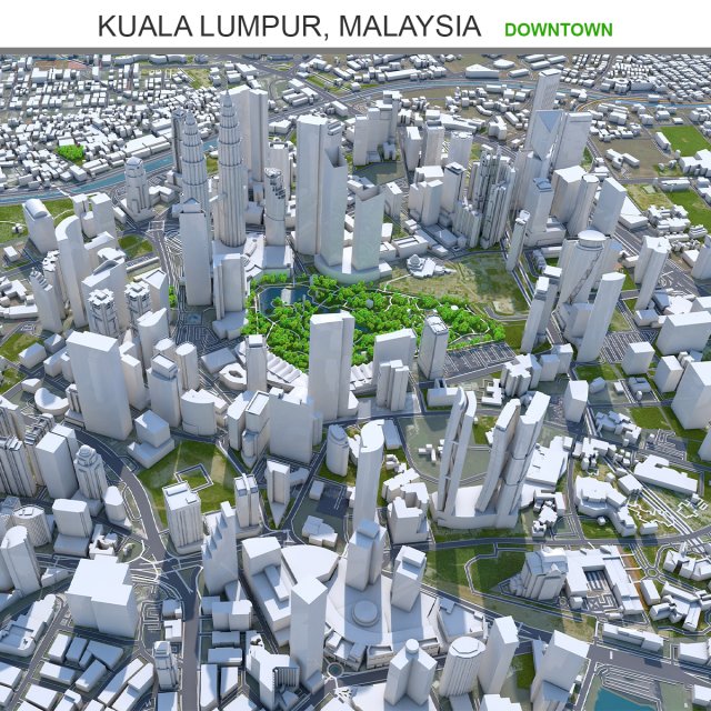 Kuala Lumpur Downtown city Malaysia 7km Modèle 3D .c4d .max .obj .3ds .fbx .stl .blend