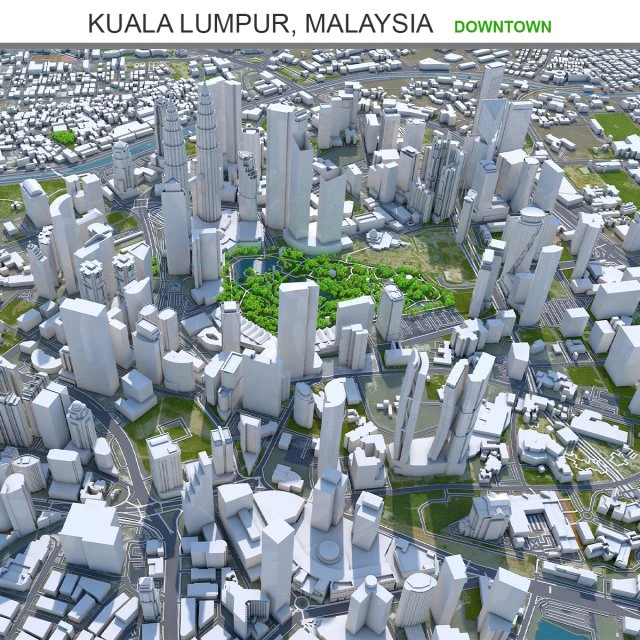 Kuala Lumpur Śr&oacute;dmieście Malezja 7 km Model 3D .c4d .max .obj .3ds .fbx .stl .blend 