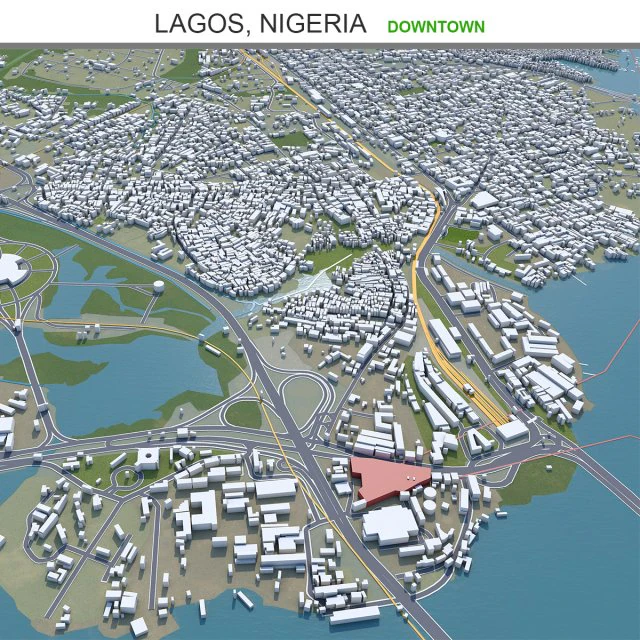 Lagos Downtown city Nigeria 10km 3D Model .c4d .max .obj .3ds .fbx .stl .blend