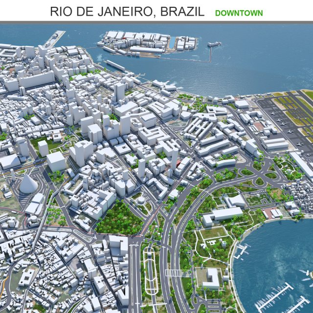 Rio de Janeiro downtown city Brazil 20km Modelo 3D .c4d .max .obj .3ds .fbx .stl .blend 