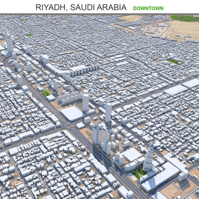 Riyadh Downtown city Saudi Arabia 15km Modelo 3D .c4d .max .obj .3ds .fbx .stl .blend