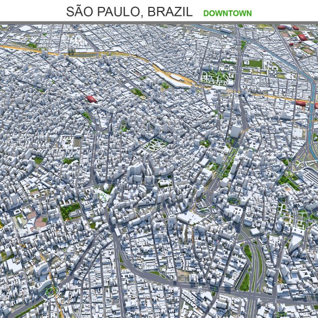 Sao Paulo downtown city brazil 30km Modelo 3D .c4d .max .obj .3ds .fbx .stl .blend 