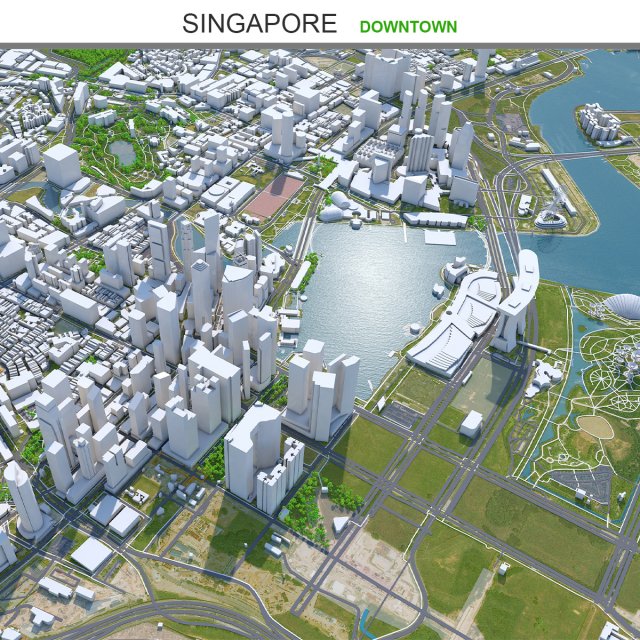 Singapore downtown city Modelo 3D .c4d .max .obj .3ds .fbx .stl .blend 