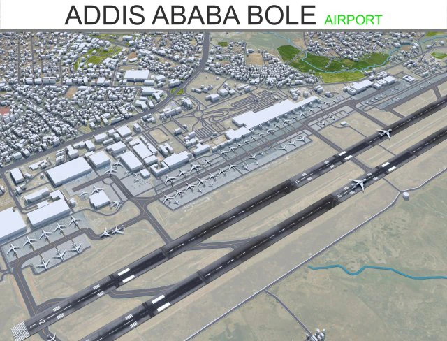 Addis Ababa Bole Airport 10km 3D Model .c4d .max .obj .3ds .fbx .stl .blend