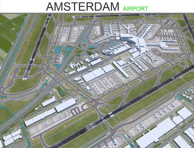 Amsterdam Airport 20km 3D Model .c4d .max .obj .3ds .fbx .stl .blend