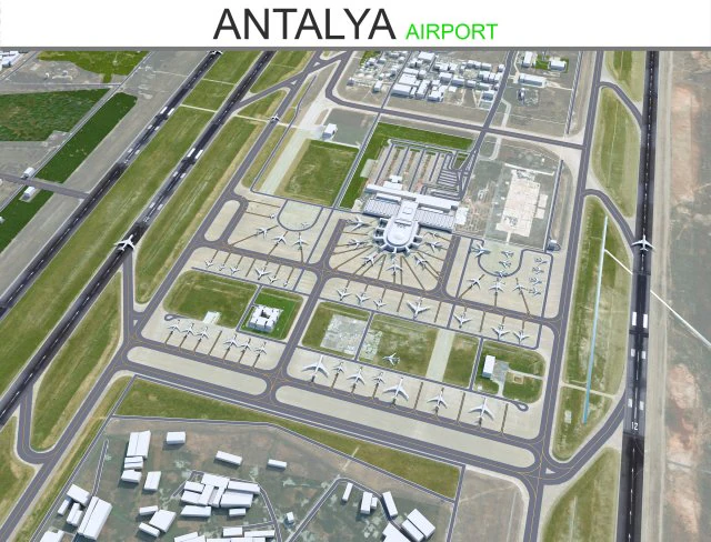 Antalya Airport 15km 3D Model .c4d .max .obj .3ds .fbx .stl .blend 