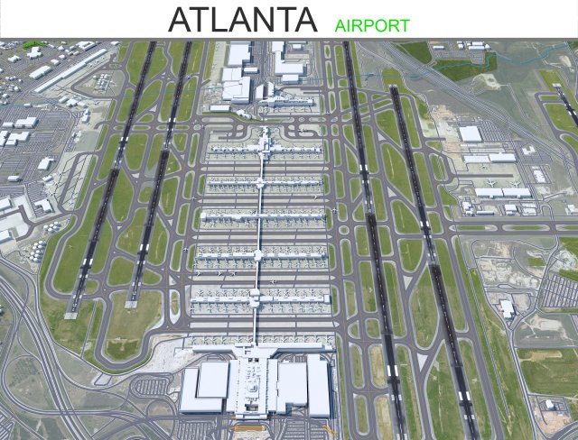 Atlanta Airport 12km 3D Модель .c4d .max .obj .3ds .fbx .stl .blend 