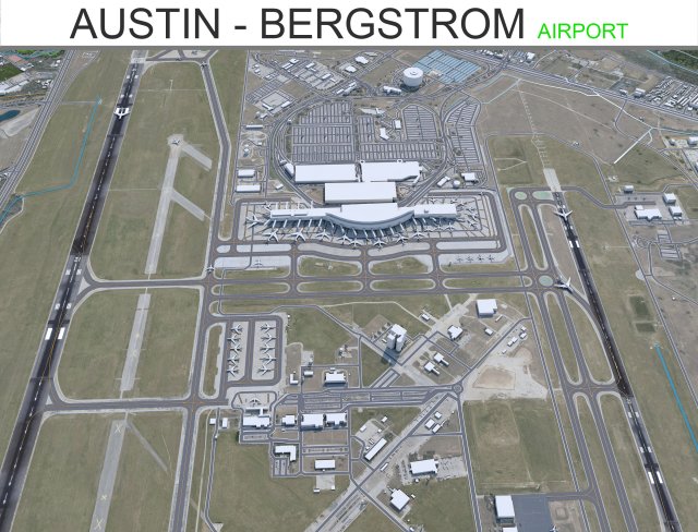 Austin - Bergstrom Airport 8km Model 3D .c4d .max .obj .3ds .fbx .stl .blend 