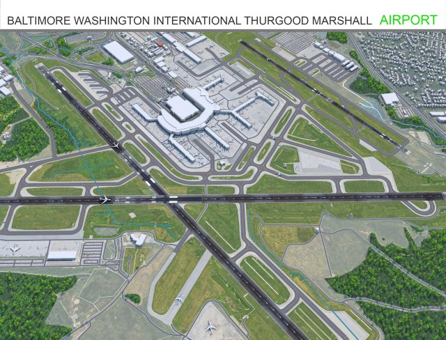 Baltimore Washington International Thurgood Marshall Airport 10km 3D Модель .c4d .max .obj .3ds .fbx .stl .blend 
