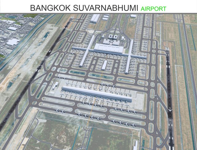 Bangkok Suvarnabhumi Airport 12km 3D मॉडल .c4d .max .obj .3ds .fbx .stl .blend 
