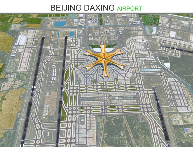 Beijing Daxing Airport 20km 3D Model .c4d .max .obj .3ds .fbx .stl .blend 