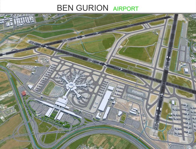 Ben Gurion Airport 10km 3D Model .c4d .max .obj .3ds .fbx .stl .blend 