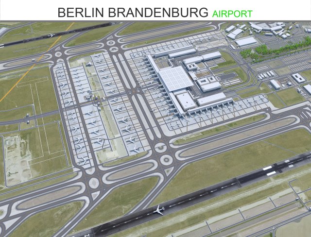 Berlin Brandenburg and Schnefeld Airport 15km 3D Model .c4d .max .obj .3ds .fbx .stl .blend 