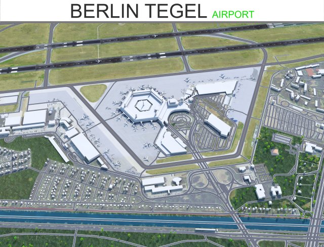 Berlin Tegel Airport 10km 3D Модель .c4d .max .obj .3ds .fbx .stl .blend 