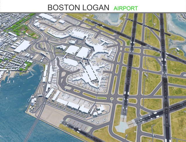 Boston Logan Airport 10km 3D Model .c4d .max .obj .3ds .fbx .stl .blend 