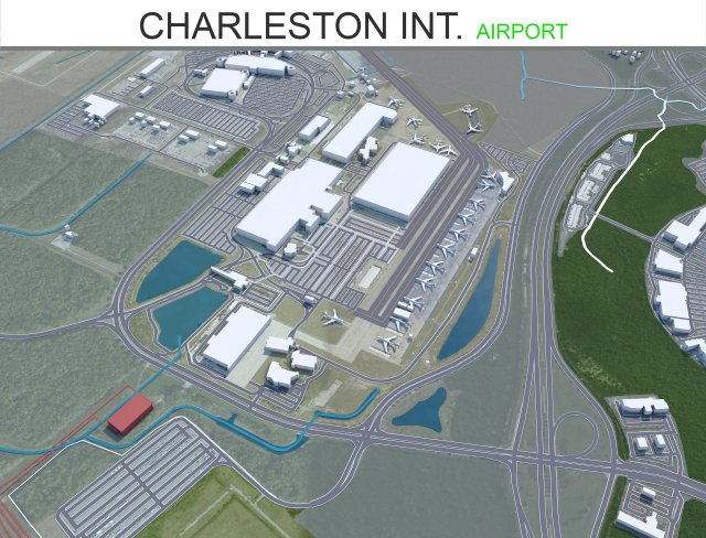 Charleston international Airport 12km 3D Model .c4d .max .obj .3ds .fbx .stl .blend 
