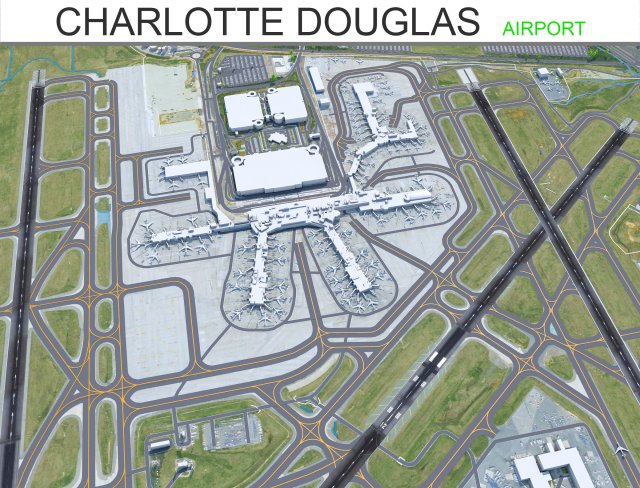 Charlotte Douglas Airport 10km 3D 모델 .c4d .max .obj .3ds .fbx .stl .blend 