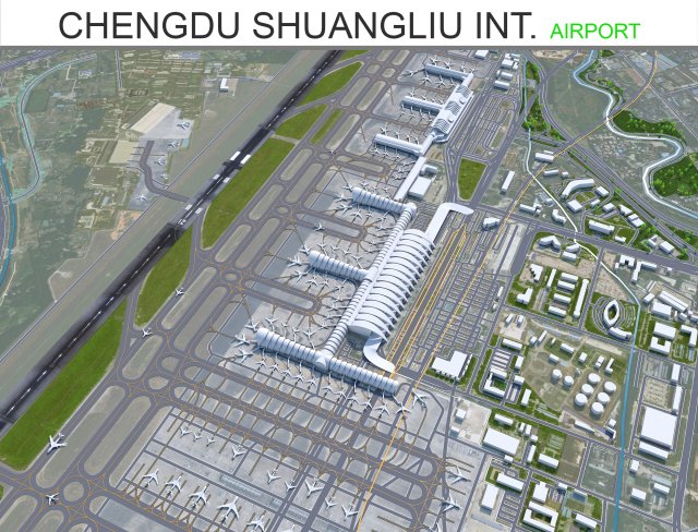 Chengdu Shuangliu International Airport 15km Modelo 3D .c4d .max .obj .3ds .fbx .stl .blend 