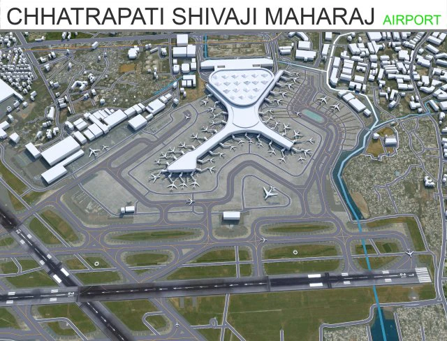 Chhatrapati Shivaji Maharaj Airport 10km 3D Model .c4d .max .obj .3ds .fbx .stl .blend 