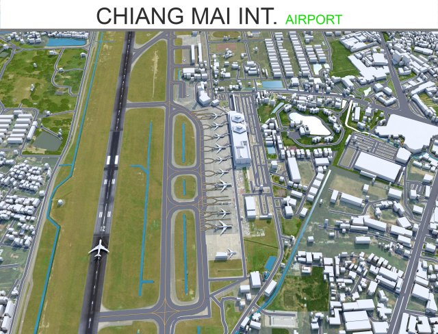 Chiang Mai International Airport 10km 3D 모델 .c4d .max .obj .3ds .fbx .stl .blend 