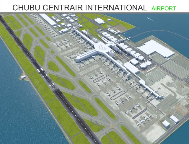 Chubu Centrair International Airport 10km 3D Model .c4d .max .obj .3ds .fbx .stl .blend