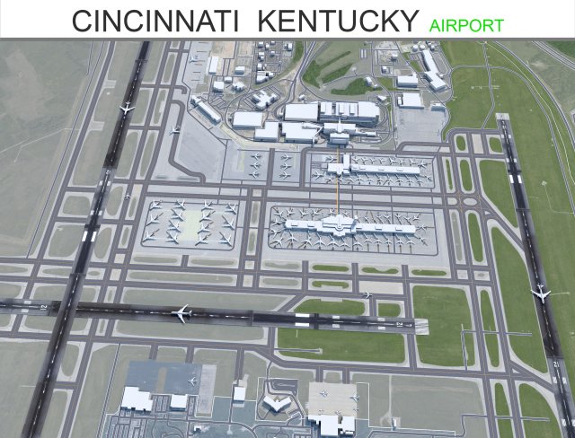 Cincinnati Northern Kentucky Airport 10km Modelo 3D .c4d .max .obj .3ds .fbx .stl .blend 