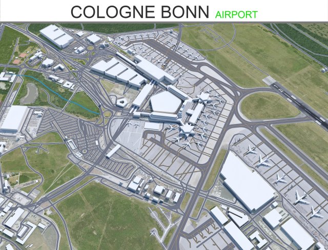 Cologne Bonn Airport 12km 3D Model .c4d .max .obj .3ds .fbx .stl .blend 