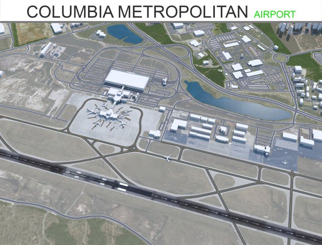 Columbia Metropolitan Airport 10km Modèle 3D .c4d .max .obj .3ds .fbx .stl .blend 