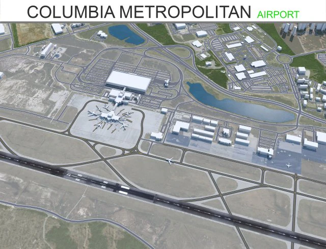 Columbia Metropolitan Airport 10km 3D Model .c4d .max .obj .3ds .fbx .stl .blend 