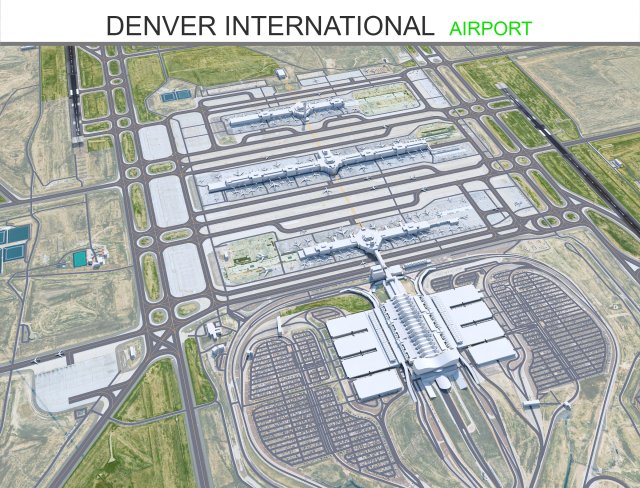 Denver International Airport 15km 3D Model .c4d .max .obj .3ds .fbx .stl .blend 